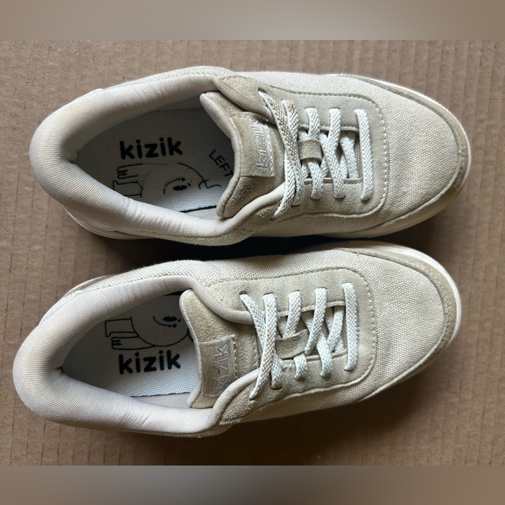 Kizik Kids Beige Canvas Sneakers - Slip-On Comfort